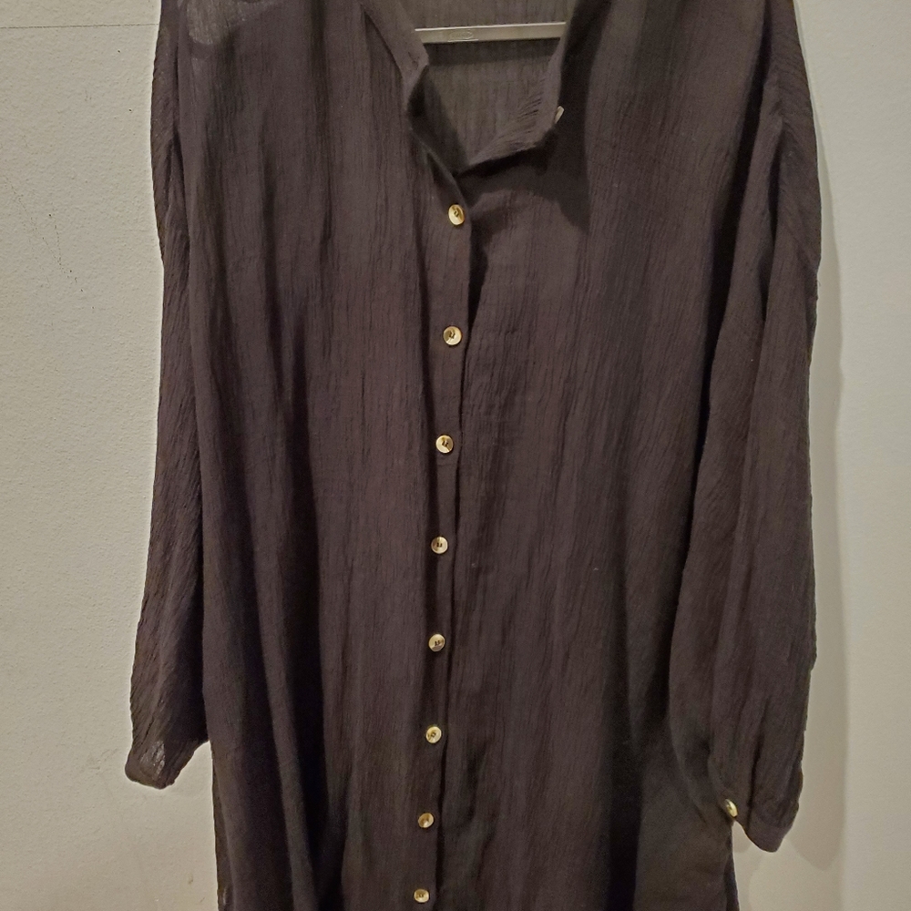 Zara Grey Crinkle Button Tunic Dress